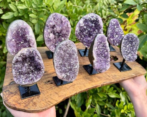Amethyst Geode On Metal Stand - Natural 'A' Grade Amethyst Crystal Display Specimens - Choose Size