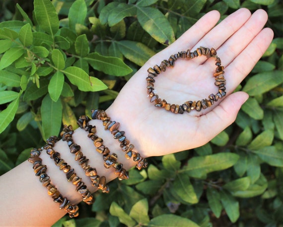 Gold Tiger Eye Chip Bracelet (Protection Bracelet, Gold Tiger Eye Gemstone Bracelet, Chunky Chip, Stretch Bracelet, Gift)