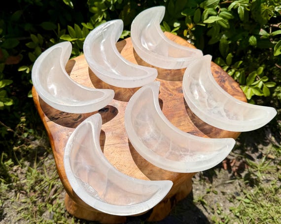 Extra Large Selenite Moon Crystal Bowl, 6” Charging Bowl - Decorative Stone Bowls for Altar Decor
