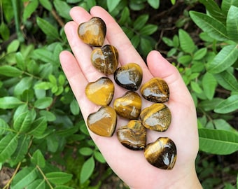 Gold Tiger Eye Heart 1": Choose How Many ('A' Grade Crystal Heart, Carved Puffed Gemstone Heart)