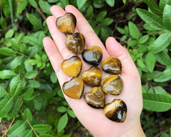 Gold Tiger Eye Heart 1": Choose How Many ('A' Grade Premium Quality Gold Tiger Eye Crystal Hearts)