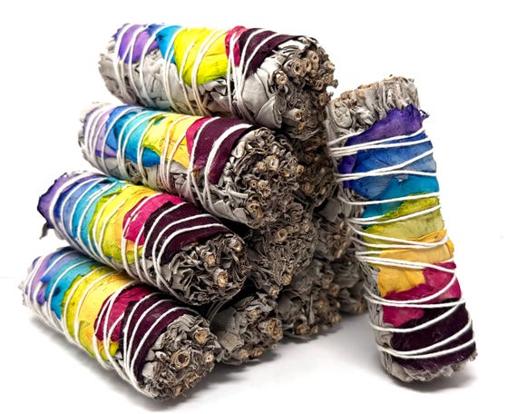 White Sage Smudge & 7 Chakra Rose Petals - Choose How Many 4" Sticks, Wholesale Bulk Lots (Fresh Premium Quality Sage Bundles)