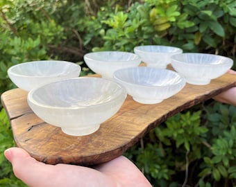 Selenite Crystal Bowl With Pedestal, Large 4" Charging Bowl - Decorative Stone Bowls Altar Decor