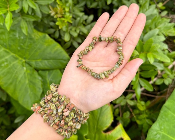 Unakite Chip Bracelet (Unakite Crystal Bracelet, Premium Grade Stretch Chip Bracelet, Unakite Gemstones)