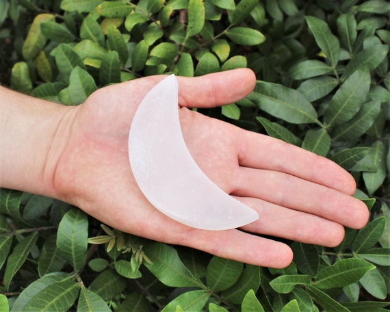 Selenite Moon Charging Plate, 4" - Carved Selenite Crescent Moon (Crystal Cleaning, Charging & Purification)