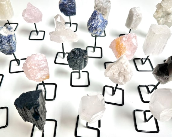 Natural Crystals On Metal Stands - Choose Your Gemstone (Home Protection Crystals, Crystal Healing, Home Decor Mini Pins)