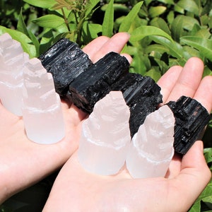 4 Selenite Towers & 4 Extra Grade Black Tourmaline Logs - Full Home Protection Crystal Kit image 8