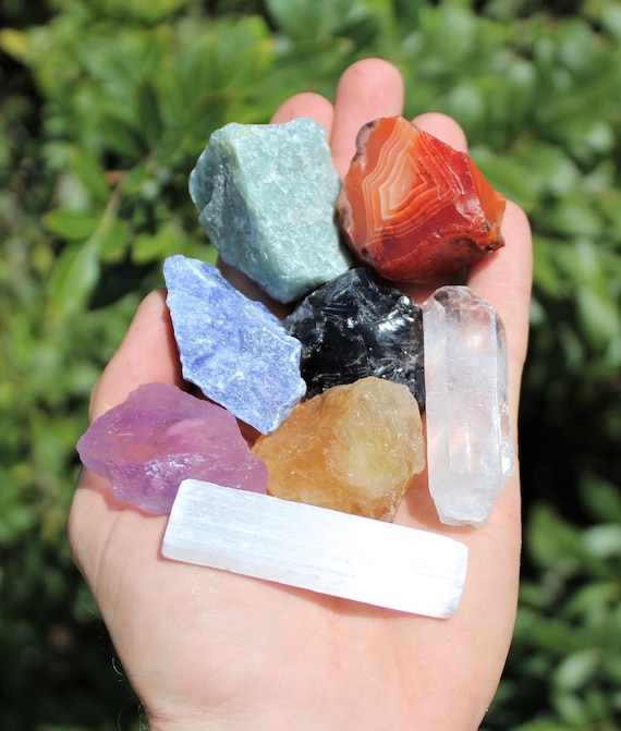 7 Chakra Stones Set (Medium 1"): 7 Natural Stones PLUS Selenite Stick PLUS Directions