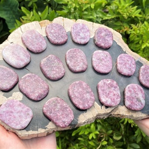 Lepidolite Palm Stone: Medium Size, Stone Shape Oval (Smooth Polished Lepidolite Worry Stone)
