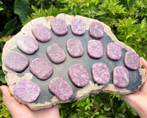 Lepidolite Palm Stone: Medium Size, Stone Shape Oval (Smooth Polished Lepidolite Worry Stone)