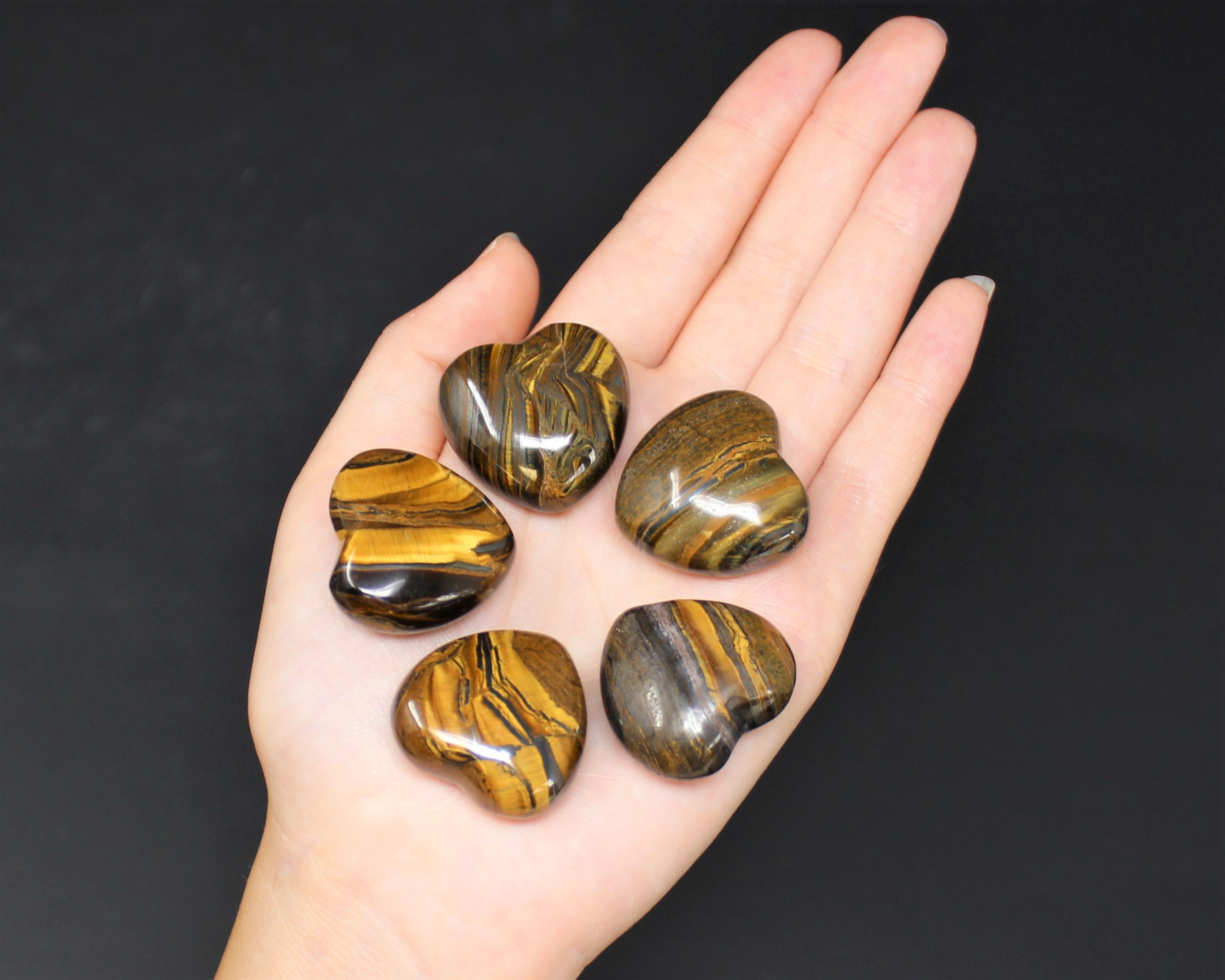 30mm Golden Yellow Tiger Eye Heart Natural Sparkling Mineral Heart Chatoyant Crystal Heart-Shaped Polished Hawk's Eye Gemstone