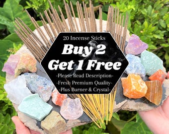 20 Premium Incense Sticks - BUY 2 GET 1 FREE - Choose Your Scent - Includes Burner & Crystal!