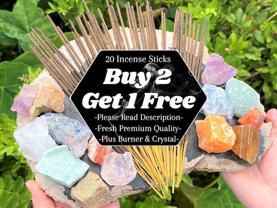 20 Premium Incense Sticks - BUY 2 GET 1 FREE - Choose Your Scent - Includes Burner & Crystal!