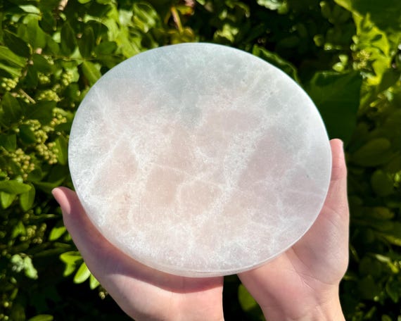 JUMBO Selenite Circle Charging Station, 8" Round Plates (Selenite Crystal Cleansing Plate, Charging & Purification, Home Decor)