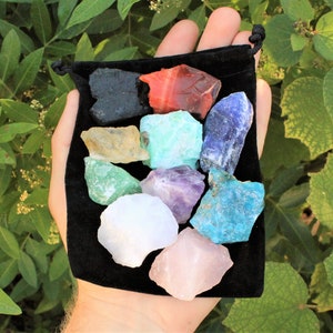 Beginners Crystal Kit, 10 pcs In Velvet Pouch Most Popular Rough Crystals Chakra Protection Healing Sets image 3