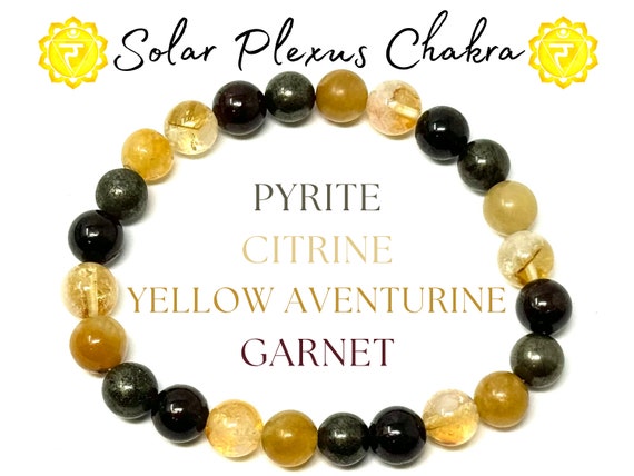 Solar Plexus Chakra Bracelets - Cirtine, Garnet, Pyrite & Yellow Aventurine 8 mm Gemstone Crystal Beads (Chakra Alignment Bracelets)