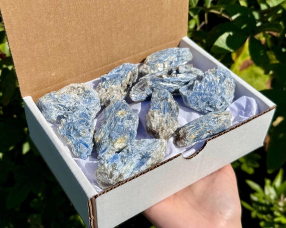Natural Blue Kyanite in Matrix Crystal Chunks: 9-12 Piece Box Lot (Premium Grade Kyanite Specimens)