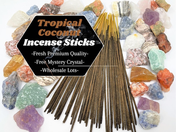 TROPICAL COCONUT Incense Sticks + FREE Mystery Crystal: Choose How Many (Wholesale Bulk Lots)