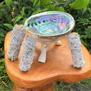Large TRIPLE White Sage Smudge Abalone Kit: 5 - 6&quot; Abalone Shell, White Sage Smudge Stick, Stand & Smudging Directions (House Cleansing)