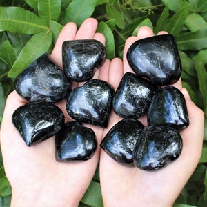 Black Tourmaline Heart Stone, LARGE 1.5 - 1.75" (Crystal Heart, Gemstone Heart, Palm Heart, Puffed Heart, Stone Heart, Carved Heart)