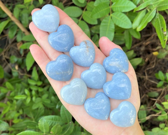 Angelite Heart 1": Choose How Many ('A' Grade Crystal Heart, Carved Puffed Gemstone Heart)