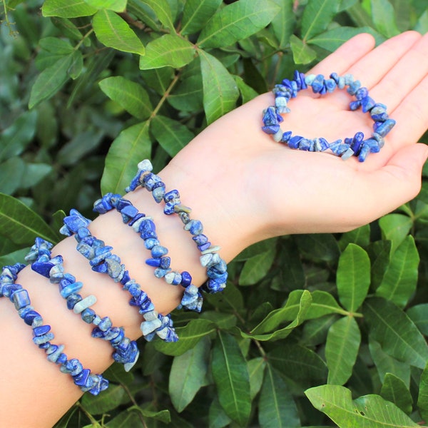 Lapis Chip Bracelet (Lapis Lazuli Bracelet, Lapis Crystal Chip Bracelet, Lapis Stretch Bracelet, Gemstone Bracelet, Gift)