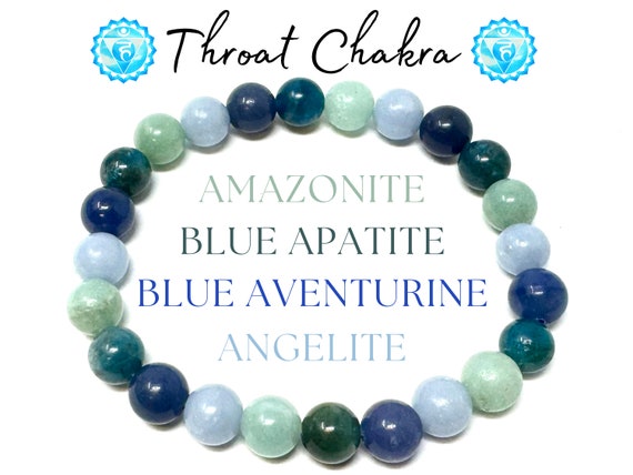 Throat Chakra Bracelets - Amazonite, Angelite, Blue Apatite & Blue Aventurine 8 mm Gemstone Crystal Beads (Chakra Alignment Bracelets)