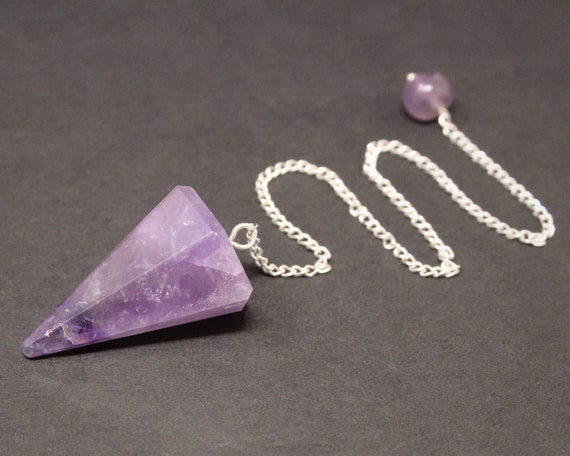 Amethyst Faceted Pendulum & Chain (Crystal Pendulum, Dowsing, Divination)