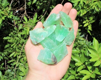 Green Calcite Rough Natural Stones: Choose How Many Pieces (Premium Quality 'A' Grade Green Calcite Crystals)