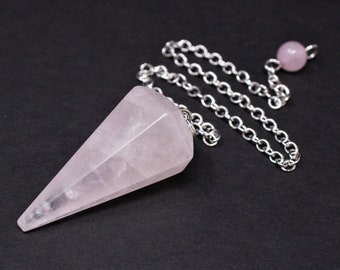 Rose Quartz Pendulum & Chain, Faceted (Crystal Pendulum, Dowsing, Divination)