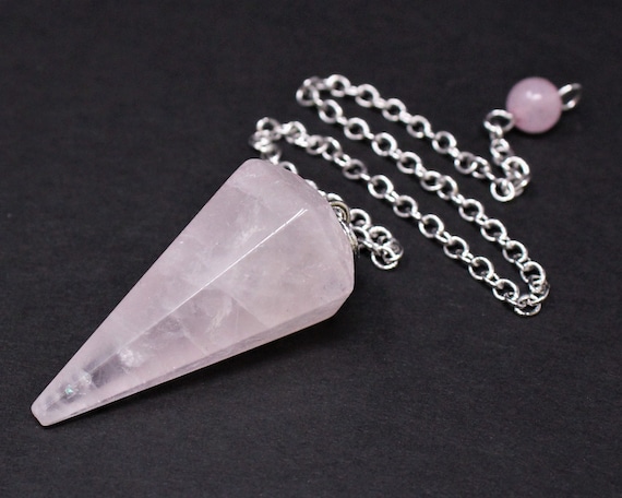 Rose Quartz Pendulum & Chain, Faceted (Crystal Pendulum, Dowsing, Divination)