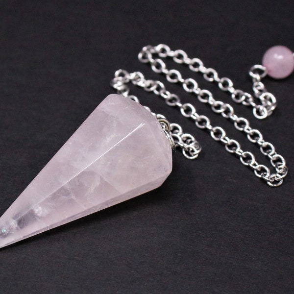 Rose Quartz Pendulum & Chain, Faceted (Crystal Pendulum, Dowsing, Divination)