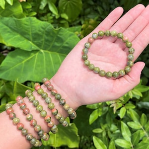 Unakite Bead Bracelet: 8 mm Round Crystals (Unakite Bracelet, Premium Grade Stretch Gemstone Bracelet)