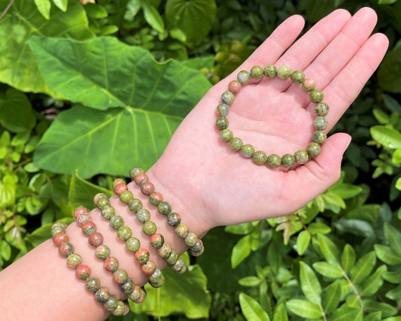 Unakite Bead Bracelet: 8 mm Round Crystals (Unakite Bracelet, Premium Grade Stretch Gemstone Bracelet)