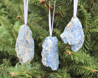 Blue Kyanite Chunk Christmas Ornament - Home Decorations - Gemstone Christmas Tree Ornaments (Raw Blue Kyanite)