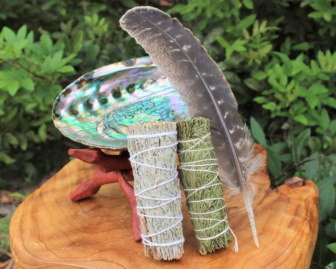 Large Abalone Shell Kit - Natural Abalone, Blue Sage, Cedar, Brown ...