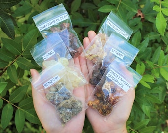 Resin Incense Sampler Set of 6: Frankincense - Myrrh - Opoponax - Benzoin - Copal - Dragons Blood (Resin Incense Kit, Gift, Starter Kit)