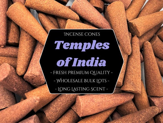 TEMPLES OF INDIA Incense Cones: Choose 10, 20, 50, 100 or 200 Bulk Lots