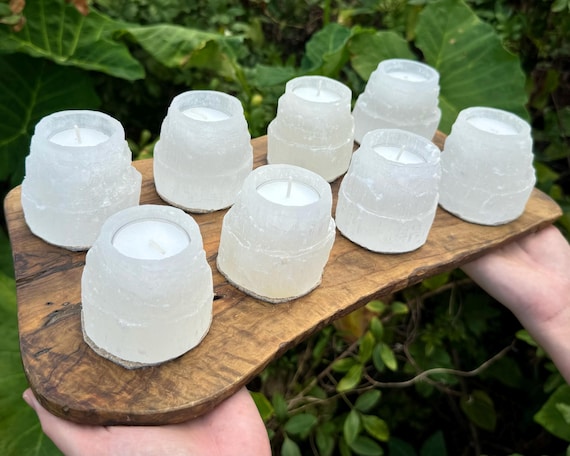 2.5" Selenite Tealight Candle Holders - Choose How Many (Selenite Candle Holder, Home Protection Crystals, Home Decor)