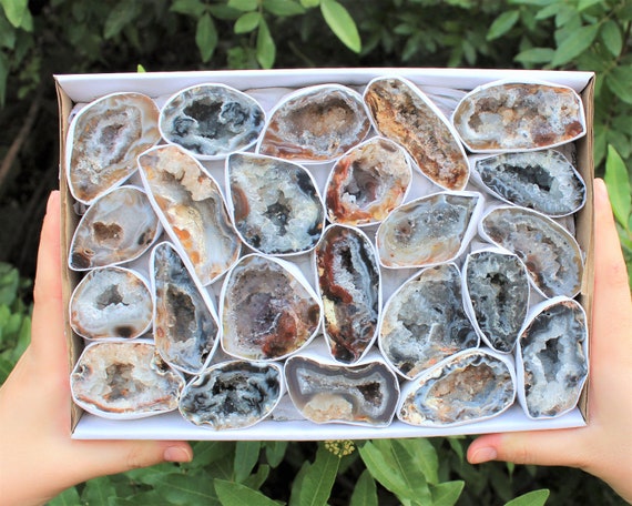 Large Oco Agate Geodes, 1.5" - 3", Natural Crystal Druzy Halves: Choose Ounces or lbs Wholesale Bulk Lots ('A' Grade Oco Agate Crystals)