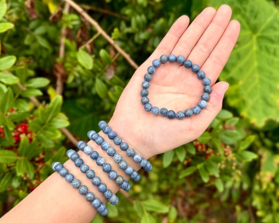 Blue Coral Bead Bracelet: 8 mm Round Crystals (Natural Blue Coral Bracelet, Premium Grade Stretch Gemstone Bracelet)