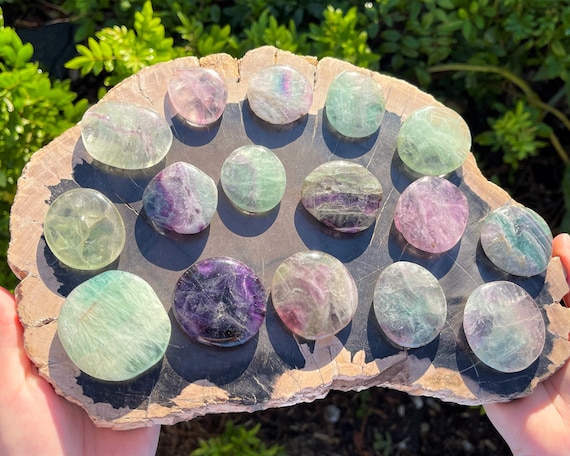 Fluorite Palm Stone: Medium Size, Stone Shape Oval (Smooth Polished Fluorite Worry Stone, Palm Stone, Pocket Stone)