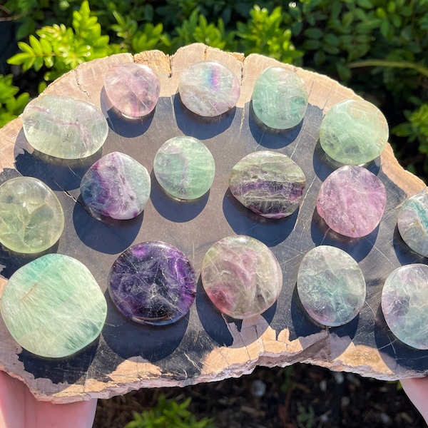 Fluorite Palm Stone: Medium Size, Stone Shape Oval (Smooth Polished Fluorite Worry Stone, Palm Stone, Pocket Stone)