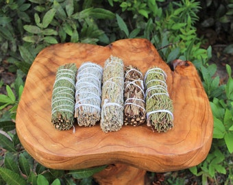 Smudge Kit 5 Stick SAMPLER - Black Sage, Blue Sage, Cedar Sage, Juniper Sage, Yerba Santa Sage (House Cleansing)