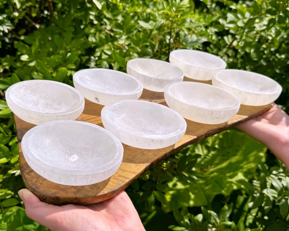 Selenite Oval Crystal Bowl, Large 4” Charging Bowl - Decorative Stone Bowls for Altar Decor