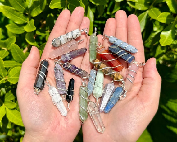 Mystery Set of 20 Crystal Pendants - Wholesale CRAZY CHEAP Lot of Wire & Spiral Wrapped Gemstone Point Pendants (Natural Crystal Jewelry)