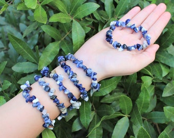 Sodalite Chip Bracelet - Sodalite Gemstone Jewelry Gift for Her - Choose How Many