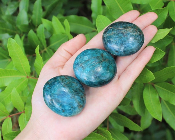 Blue Apatite Hand Polished Stones: Choose How Many ('AAA' Grade Polished Blue Apatite Pebbles, Blue Apatite Palm Stones)