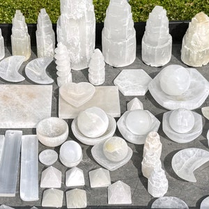 Selenite CLEARANCE Crystals, Imperfect Selenite Items - Charging Plates, Spheres, Hearts, Towers, Bowls, Pyramids, Obelisks, Lamps & More!
