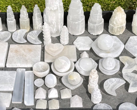 Selenite CLEARANCE Crystals, Imperfect Selenite Items - Charging Plates, Spheres, Hearts, Towers, Bowls, Pyramids, Obelisks, Lamps & More!